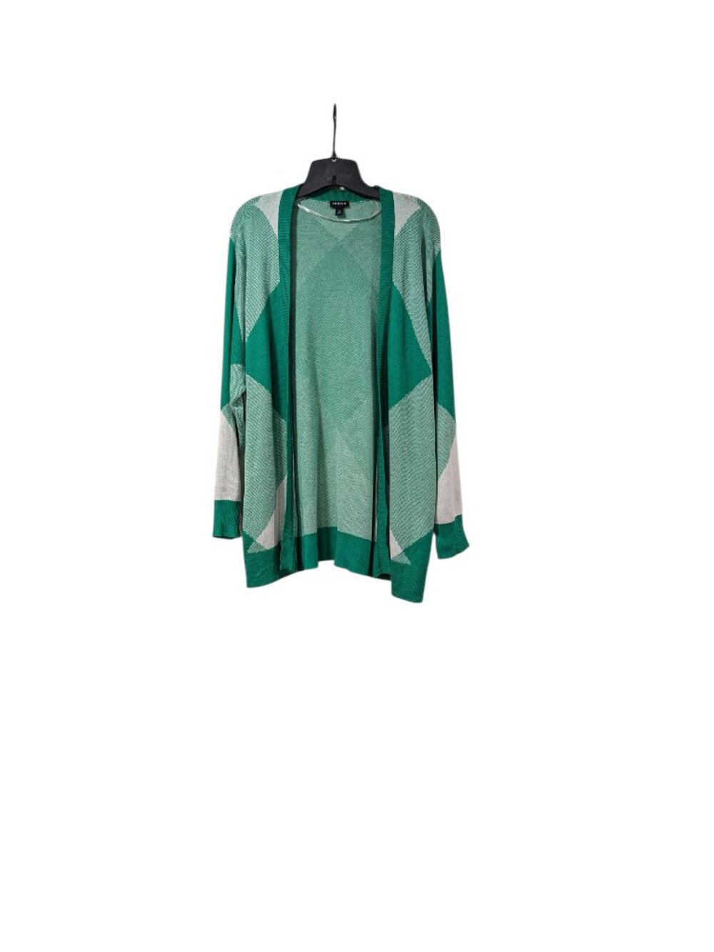 Torrid Plus Size Green & White Geometric Colorblock Open Front Cardigan Indie 2